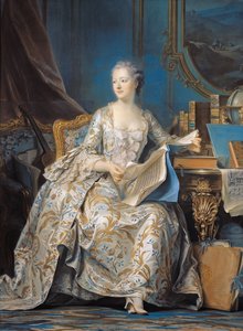 Jeanne Poisson (1721-64) Markiisi de Pompadour, 1755 (pastelli kankaalle kiinnitettynä paperille)